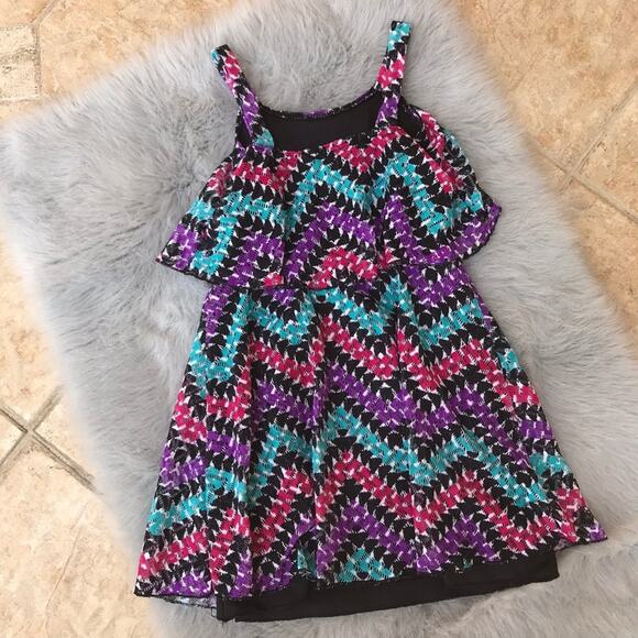b'tween Girls Dress Size 10‎ Purple Teal Black Chevron Tank White Pink Tiered - Picture 9 of 9